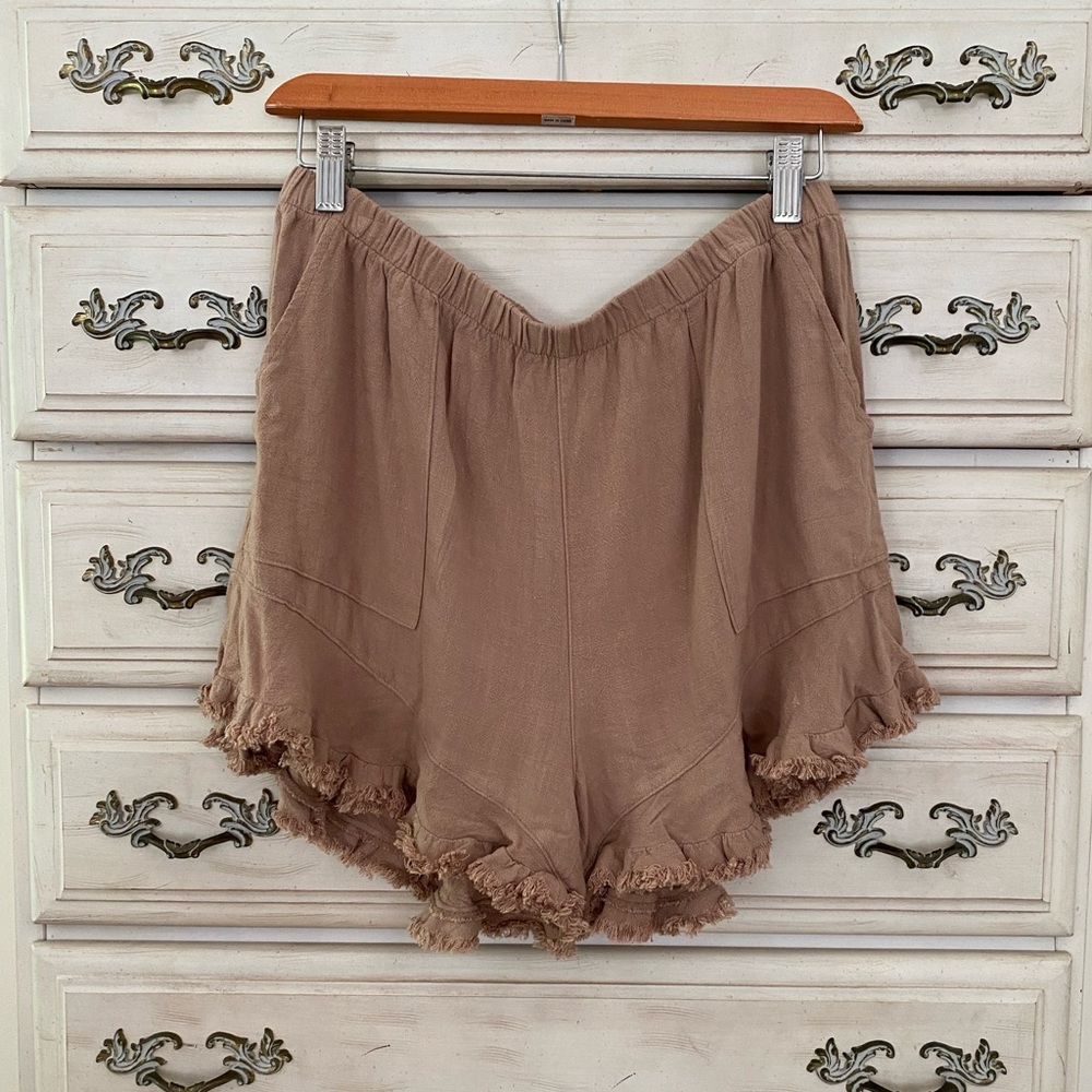 Umgee Cocoa Brown Frayed Hem Shorts